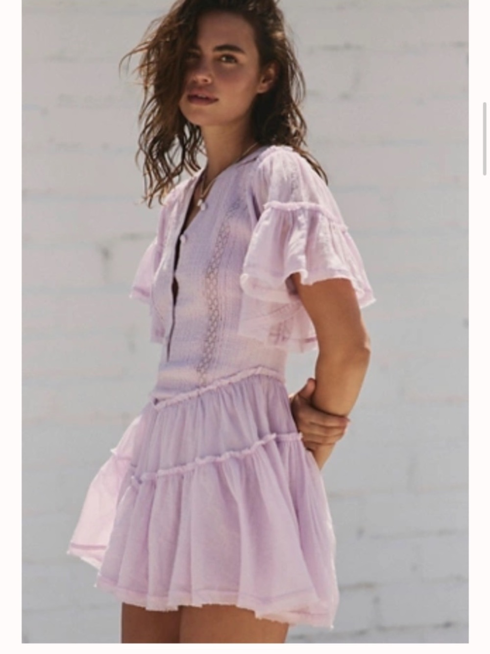 Free People Lavender Tiered Mini Dress
